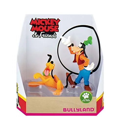 Bullyland 15085 - Spielfigurenset, Walt Disney Mickey Mouse Geschenkset-Pluto und Goofy, liebevoll handbemalte Figuren, PVC-frei, tolles Geschenk für Jungen und Mädchen zum fantasievollen Spielen