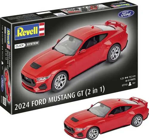 Revell 07743 Ford Mustang 1:25 Bausatz - Modellbausatz des Ford Mustang der 7. Generation. Mit innovativem Click System für einfachen Zusammenbau und individuell gestaltbaren Bauteilen – ideal für Modellbau-Einsteiger und kreative Köpfe.