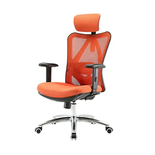 PROREGAL Bürostuhl, HxBxT 129x66x69 cm, Sitzhöhe 42cm, ergonomisch, verstellbare Lordosenstütze 150kg belastbar, ohne Fußstütze, Orange, Schreibtischstuhl