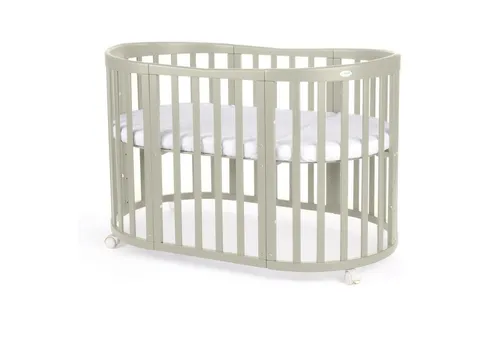 Waldin Babybett OWAL 7in1 aus Holz - Gitterbett für Babys, mitwachsend und inklusive Matratze, ideal ab Geburt, aus hochwertigem Buche Massivholz für sichere und gesunde Schlafumgebung.