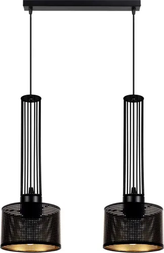 Hängelampe Metall E27 70 cm 2-flammig Schwarz Gold - Deckenlampe im industriellen Stil, ideal für Esstische und Wohnzimmer. Beeindruckende Kombination aus Schwarz und Gold für ein modernes Ambiente.