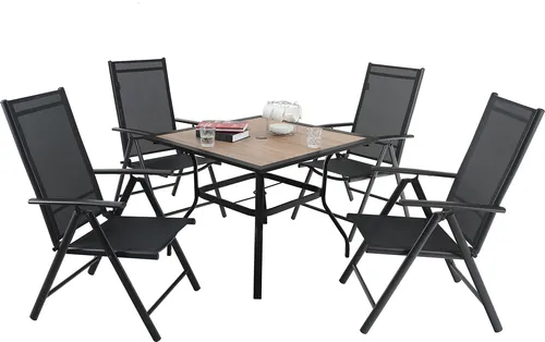 PHIVILLA 4+1 Sitzgruppe Gartenmöbel-Set - Gartenmöbel-Set mit 4 klappbaren Stühlen und einem stabilen Tisch aus Stahl, ideal für gesellige Abende im Freien. Mit 6-fach verstellbaren Stühlen und Sonnenschirmloch für zusätzlichen Komfort.