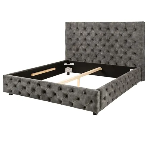 riess-ambiente Polsterbett PARIS 180x200cm grau - Elegantes Doppelbett mit edlem Samtbezug, hoher Rückenlehne und charismatischen Zierknöpfen – ideal für stilvolle Schlafzimmer.