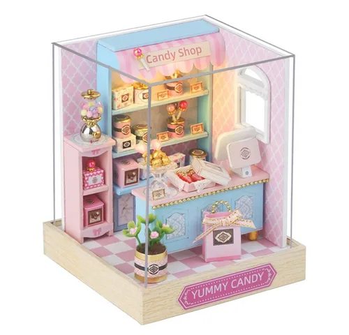 Cute Room 3D-Puzzle Puppenhaus Miniatur DIY Modellbausatz Candy Shop, Puzzleteile, 3D-Puzzle, Miniaturhaus, Maßstab 1:24, Modellbausatz zum basteln