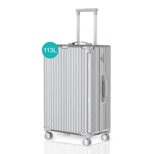 Voyagoux Koffer Handgepäck - 113L, Hartschalenkoffer groß, TSA-Schloss, ABS, 4X 360° Rollen, Robust und Leichtgewicht Suitcase, 29x47x75cm, Silber