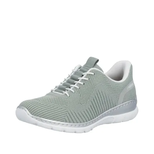 Rieker Damen L3262 Slipper Grün 38 - Bequemer Slipper mit gepolsterter MemoSoft-Innensohle und flexibler Anflechter-Machart für optimalen Tragekomfort und einfache Handhabung.