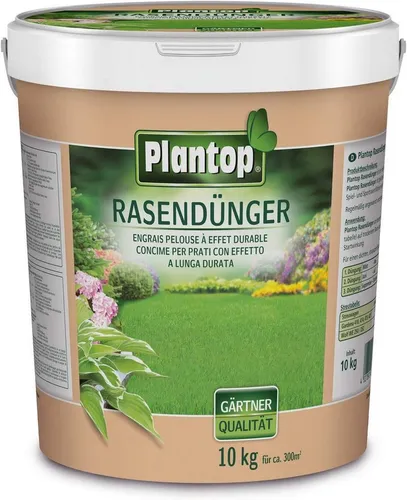 Dünger PLANTOP Rasendünger 10kg - Hochwirksamer Rasen-Spezialdünger - Rasendünger für Zier-, Spiel- und Sportrasenflächen, verdrängt Unkraut und Moos. Mineralischer NPK-Dünger mit Magnesium 15+5+8(+5) für eine gesunde Rasenentwicklung.