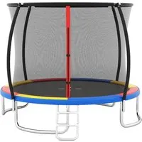 Costway Trampolin Outdoor Ø305 cm für Kinder - Bunt & Sicher - Erleben Sie Sprungvergnügen auf diesem stabilen Trampolin mit gebogenen Stangen und rutschfester Sprungmatte. Hohe Sicherheit dank gepolsterter Federabdeckung und robustem Metallrahmen. Ideal für Kinder ab 3 Jahren.
