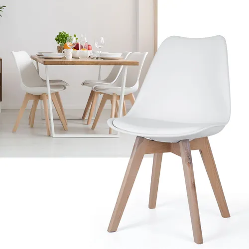 Esszimmerstühle Eiche Weiß - 4er Set Schalenstühle - Stühle aus Holz und Kunststoff mit bequemen PU Leder Sitzpolster, ideal für modernes und zeitloses Wohnen. Perfekt für Esszimmer, Wohnzimmer oder Arbeitszimmer.
