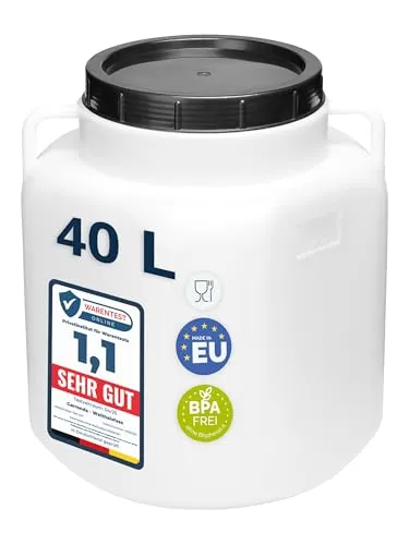 Garronda 40 Liter BPA-freies quadratisches Fass und Futtertonne Weithalsfass Wassertank und Behälter mit Deckel für Sauerkraut sowie Surfass Pökelfass für Fleisch GD-0088, Weiß