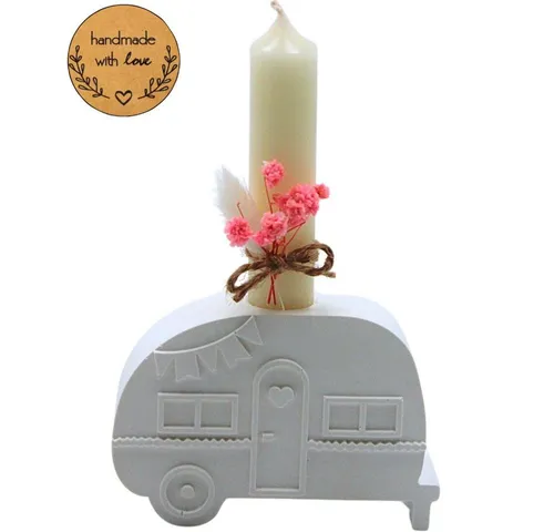 Dekohelden24 Kerzenständer Dekohelden24 - Handmade - Collection, Keramik Campingwagen, cm.