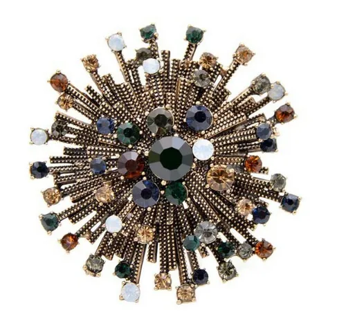 Schmuck Brosche Bronze Style Floral Fleur Multi Strass Cristal.