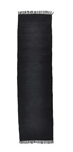 Theko | Dhurry Teppich aus 100% Baumwolle Flachgewebe Teppich Happy Cotton | handgewebt | Farbe: Schwarz | 70x250 cm
