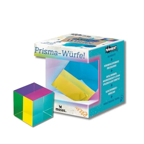 PhänoMINT Prisma-Würfel - Entdecken Sie den bunten Prisma-Würfel: Ein faszinierendes Spielzeug, das die Wechselwirkung von Licht und Farbe spielerisch verdeutlicht. Ideal für Experimente und Beobachtungen, um Farben in ihrem vollen Spektrum zu erleben.