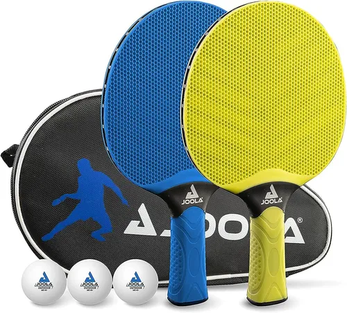 JOOLA Tischtennis Set Vivid Outdoor - 2 Schläger, 3 Bälle & Hülle - Tischtennisschläger Set für Outdoor, wetterfest und robust. Ideal für alle Altersgruppen und garantiert Spielspaß mit ergonomischem Griff und wind- sowie wetterfesten Bällen.