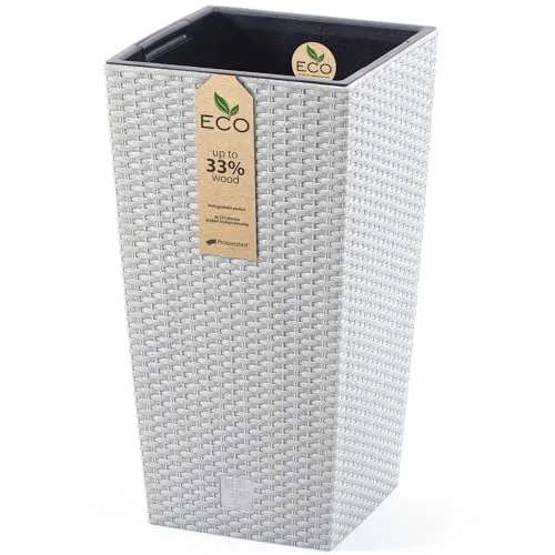 Annastore Pflanztopf Kunststoff wetterfest H 55 cm mit Innentopf - Wetterfester Pflanzkübel im Rattan-Look für drinnen und draußen. Robust und pflegeleicht, ideal für kreative Gestaltungsmöglichkeiten. Größe Ø 30 cm/H 55 cm, Farbe eco-Weiß.