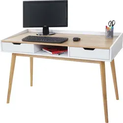 Schreibtisch MCW-A70, Computertisch in Esche-Optik - Kinderschreibtisch mit 2 Schubladen und Ablagefach, ideal für kreative Aufgaben und effizientes Arbeiten, Maße: 120x55cm, elegant und funktional.