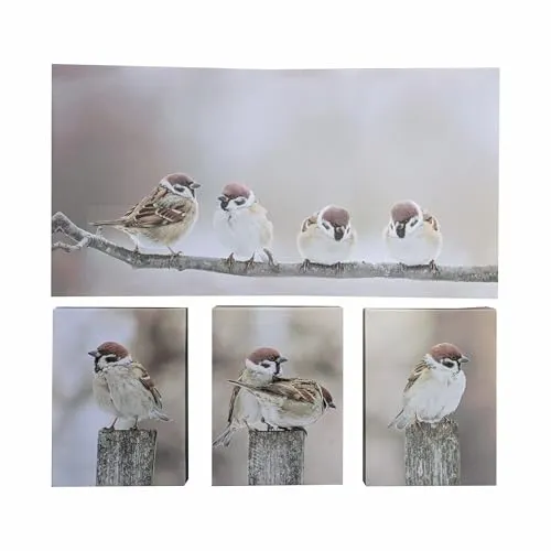 Nexos Trading Wandbild-Set 50 x 26//15 x 20 cm Spatzen auf dem Ast, Fotodruck Kunstdruck Natur