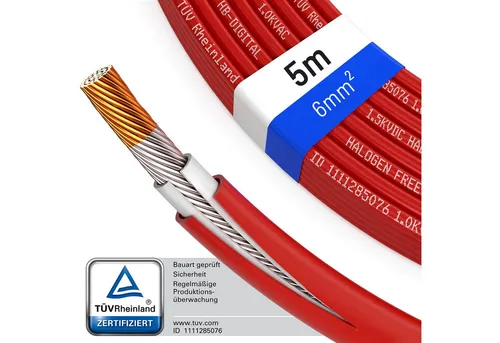 HB-DIGITAL Solarkabel 6mm2 Solarleitung H1Z2Z2-K Photovoltaik PV Kabel Solarkabel, Solarstecker, (500 cm), TÜV Rheinland zertifizierte PV Kabel
