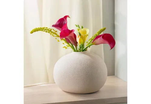 Praknu Tischvase Keramik Vase Weiß Klein - Bauchige Form mit Sandtextur (Einzeln, 1 St), Büro