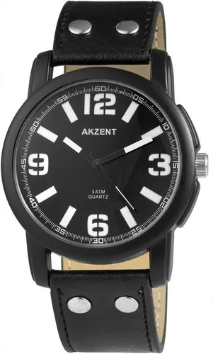 AKZENT Quarzuhr SS7271000041 Akzent Herrenuhr mit Lederimitationsarmband