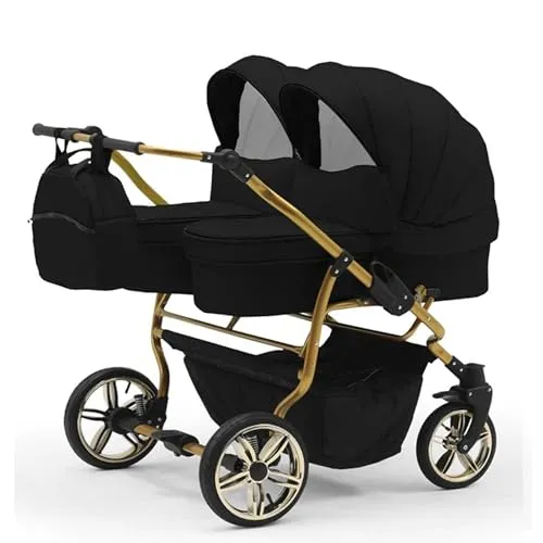 Zwillingskinderwagen 2 in 1 Duet Lux Goldedition - Zwillings- & Geschwisterwagen, 10-teiliges Set mit 2 Wannen und 2 Sportsitzen für maximalen Komfort und Flexibilität von Geburt bis 4 Jahre.