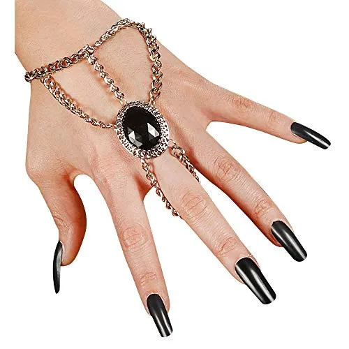 W WIDMANN MILANO Party Fashion 7135H - Finger-Armband Gothic, mit ovalem Schmuckstein, Armkette, Metalliclook, Accessoire, Kostüm, Halloween, Hexe