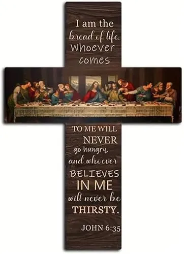 TTPSRY Kruzifix Kreuz Wandbehang Holzkreuz Letztes Abendmahl Ölgemälde Kunstvolle Wanddekoration Christliche Ostern Dekoration für Zuhause Wohnzimmer Religiöse Kirche（Typ A）