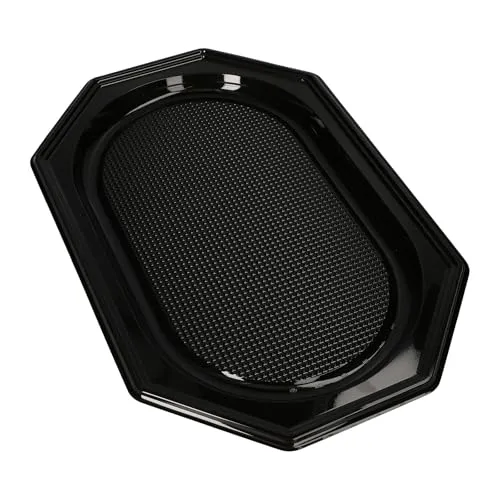 Servierplatten, PET 45 cm x 30 cm schwarz - Stabile Servierplatten aus schwarzem PET, ideal für Catering und Buffets. Die 45 x 30 cm großen Platten setzen Speisen appetitlich in Szene und eignen sich perfekt für den sicheren Transport mit separat erhältlichem Deckel.