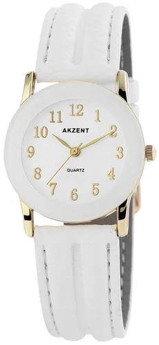 Akzent Damenuhr mit Kunstlederionarmband - Weiß - Damenuhr mit hochwertigem Quarzwerk, 3 ATM wasserdicht und stilvollem Kunstlederarmband in Weiß, perfekt für jeden Anlass.