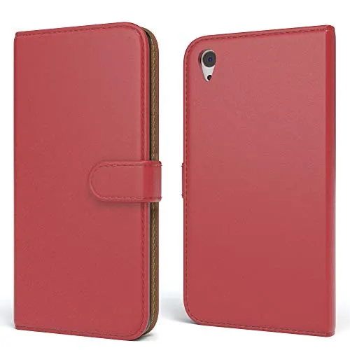 EAZY CASE Tasche für Sony Xperia Z5 Schutzhülle mit Standfunktion Klapphülle im Bookstyle, Handytasche Handyhülle Flip Cover mit Magnetverschluss und Kartenfach, Kunstleder, Rot