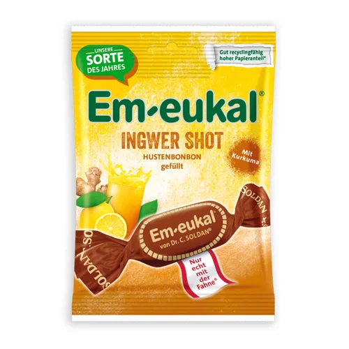 Em eukal Ingwer Shot Hustenbonbons gefüllt fruchtig scharf 75g