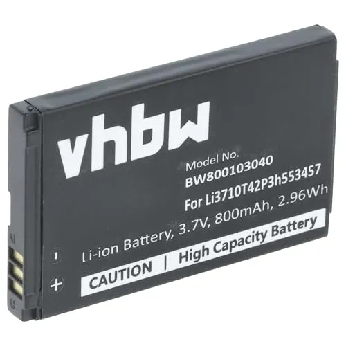 vhbw Akku Ersatz für ZTE LI3714T42P3H-653457, Li3710T42P3h553457, LI3709T72P3H553447 für Handy Smartphone Telefon (800 mAh, 3,7 V, Li-Ion)