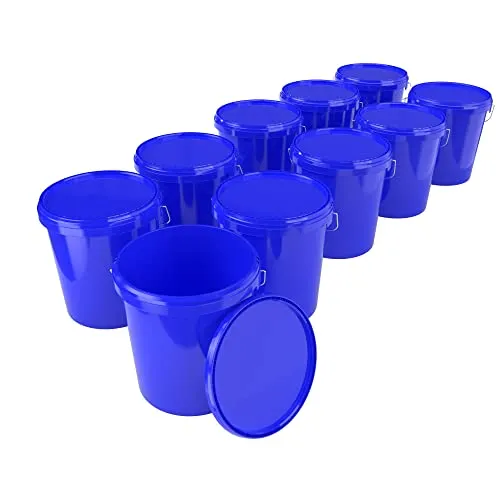 10x Eimer mit Deckel 16 Liter Blau - lebensmittelecht luftdicht und stabil, Leer Eimer mit Griff und Verschluss Deckel für Lebensmittel Chemie Wand Farbe Waschpulver Klebstoffe geeignet