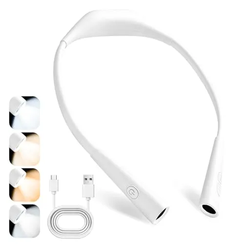 TINYOUTH Weiß Hals Buchlampe, 1000mAh USB Wiederaufladbar led Leselampe Dimmbar mit 4 Lichtmodi, Handarbeitslampe für Buch Stricken Reparatur Nähen Werkstatt Angeln