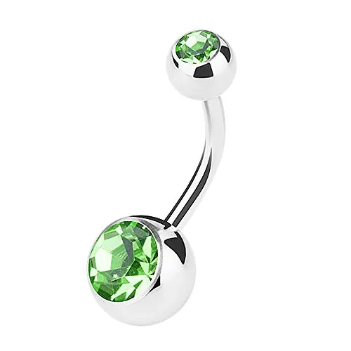 Piercingfaktor Bauchnabelpiercing Banane Piercing Bauch Stecker Gebogen mit Doppel Multi Kristall Kugel 1,6mm x 10mm x 4mm Hellgrün