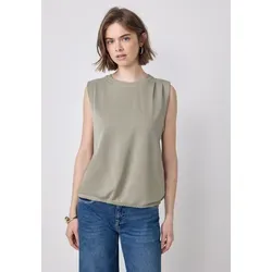 Street One Studio Damen F323202 Silk-Look Top, Pale Mud Green, 36 - Bodies für Damen mit Rundhalsausschnitt, ärmellos und dekorativen Falten – aus softem Modalmix für einen eleganten, seidigen Glanz.