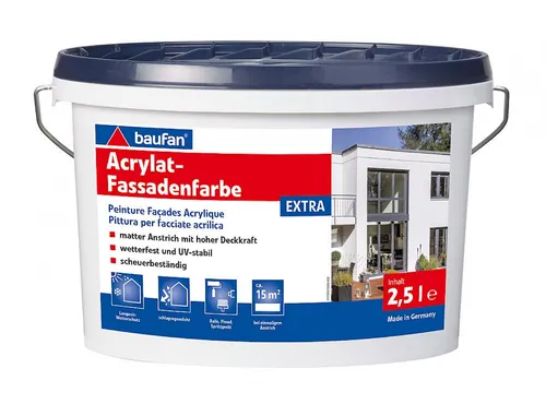 Baufan Fassadenfarbe EXTRA 2,5 l weiß Dispersionsfarbe Wetterfest und UV-stabil