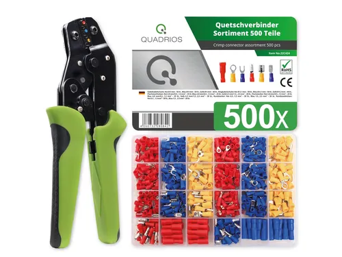 QUADRIOS Multifunktions-Crimpzange mit Quetschverbinder-Set - Quetsch- / Steckverbinder: Vielseitige Crimpzange für isolierte Kabelschuhe, ideal für präzises Arbeiten und zuverlässige Verbindungen.