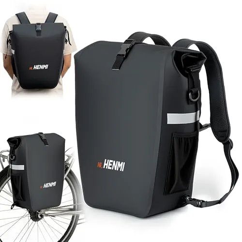 HENMI 3in1 Fahrradtasche 28L – Multifunktionale Gepäckträgertasche, Rucksack und Umhängetasche