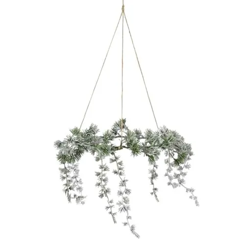 MACOSA PO671128 Hängender Winterkranz mit Schneeoptik Ø 40 cm - Hochwertiger hängender Kranz aus robustem Kunststoff mit 40 cm Durchmesser. Ideal für die Weihnachtsdekoration, pflegeleicht und langlebig. Flexibel aufhängbar dank 55 cm Juteschnur, schafft eine winterliche Atmosphäre.