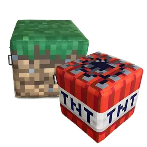 roba Minecraft Sitzhocker - 35x35x35cm - mehrfarbig - Hocker im Minecraft Design, ideal für Kinderzimmer und Gaming-Zimmer, mit weichem Samtüberzug für maximalen Komfort.