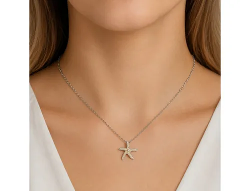 DUR Seestern Halskette K2949 – Handgefertigter Strandschmuck für Küstenliebhaber - Entdecken Sie die DUR Seestern Halskette (K2949) aus hochwertigem 925er Silber. Mit echtem Strandsand gefüllt und 45 cm lang, bringt sie maritimes Flair in Ihren Alltag.