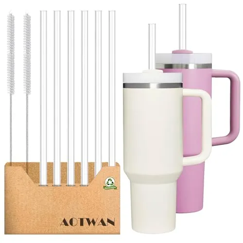 AOTWAN Strohhalm für Stanley Cup 6 Stück strohhalme Lang 30.5cm,6 Geraden Strohhalme for Stanley mit 2 Reinigungsbürsten Zubehör für Stanley Cup 30oz/40oz