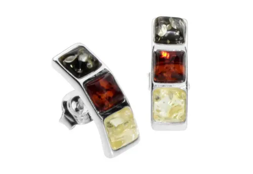 OSTSEE-SCHMUCK Paar Ohrstecker Elin - Ohrstecker aus Sterlingsilber 925/000 mit einzigartigen, verschiedenfarbigen Bernsteinen – perfekt für jeden Anlass.