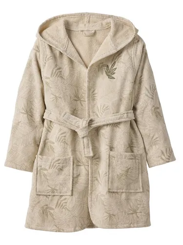 Vertbaudet Kinder Bademantel GREEN JUNGLE 146/152 - Bequemer Kinderbademantel aus Recycling-Baumwolle mit stylischem Blattmotiv, ideal für entspannte Stunden nach dem Baden. Mit Kapuze und zwei praktischen Taschen.