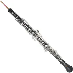Oboe Ebonit mit versilberter Mechanik - Hochwertige Oboe mit halbautomatischem System und Neusilber Mechanik, inklusive Oboenrohr und elegantem Etui mit rotem Samt ausgeschlagen.