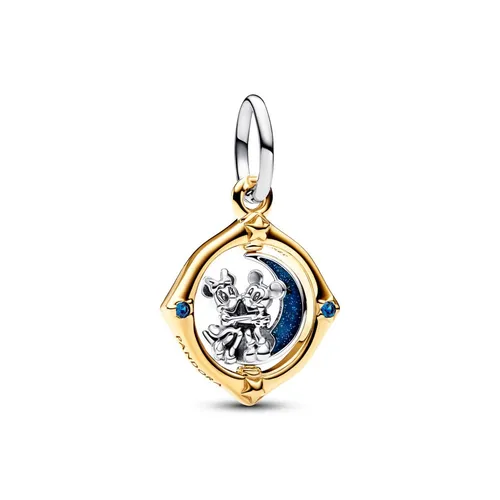 PANDORA Moments Disney Micky Maus & Minnie Maus Charm-Anhänger - Bead Charms für Damen, bicolor Drehender Mond Charm aus Sterling Silber und vergoldeter Metalllegierung, mit drehbaren Micky und Minnie für einen festlichen Look.