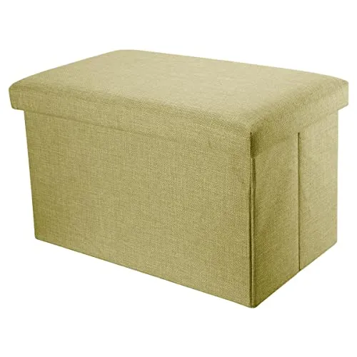 Intirilife Faltbare Sitzbank 78x38x38 cm in FRÜHLINGS GRÜN - Hocker mit Stauraum und Deckel, multifunktional als Sitzgelegenheit und Ordnungsbox, modernes Leinen-Design, belastbar bis 80 kg.