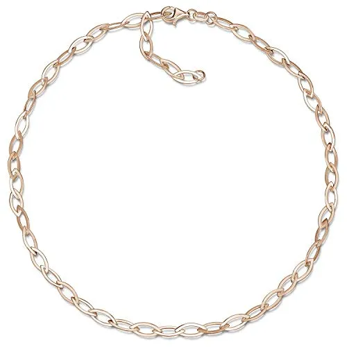 Materia Damen Halskette Rosegold 45cm - Elegantes 925 Silber Collier - Hochwertige Damenkette aus 925 Silber mit flachen, ovalen Gliedern für einen eleganten Look. Leicht und angenehm zu tragen, ideal für jeden Anlass. Praktischer Karabinerverschluss ermöglicht individuelle Längenanpassung.